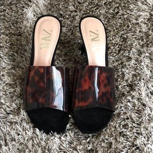 Tortoiseshell Vinyl High Heeled Mule - Zara